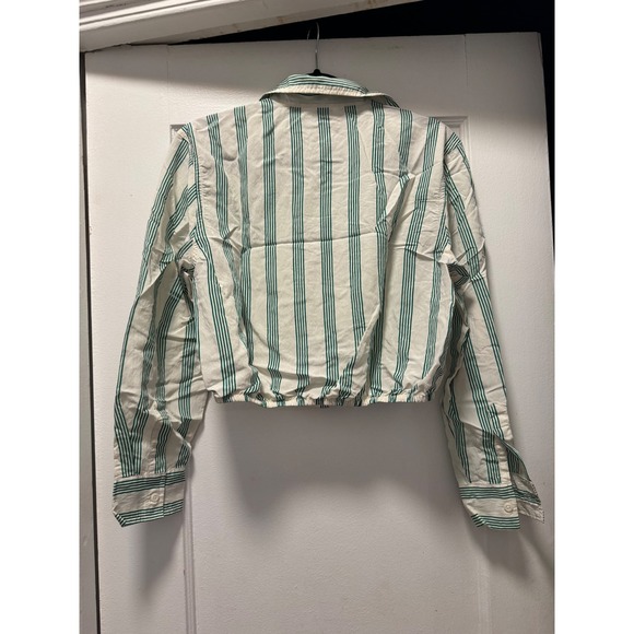 Future Collective Womens Green White Striped Cropped Button Down Shirt Size M - Picture 3 of 3